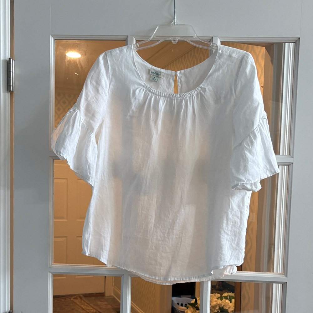 Sundance Linen White Ruffled Blouse